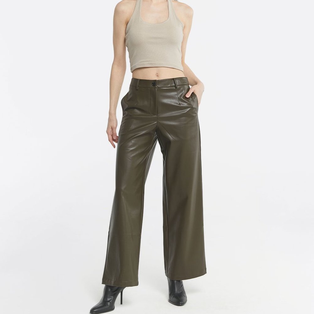 Faux Leather Straight Pants